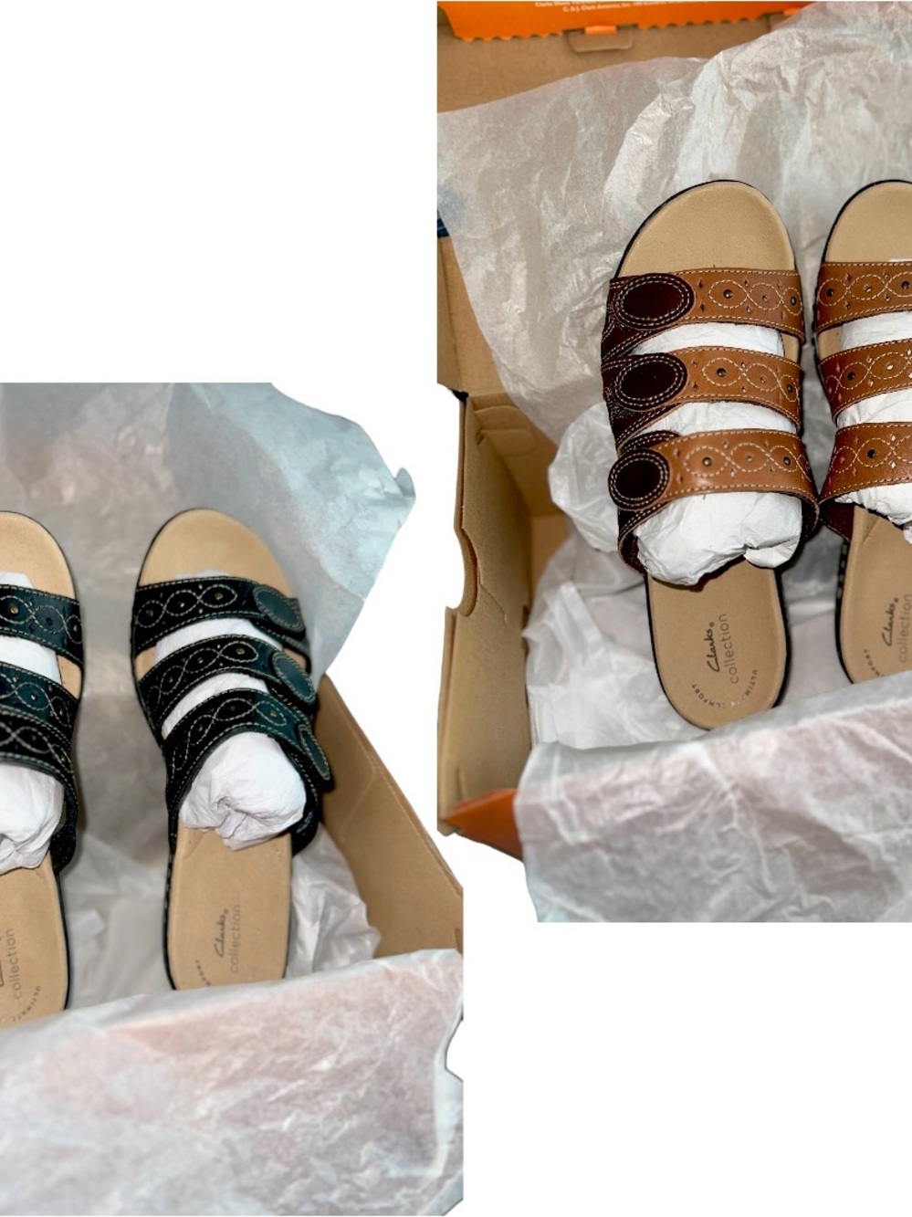 Clarks Women’s Bundle NWT Cacti Q Black Noir & Brown Leather Sandals 9